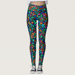 Abstract Colourful Sea Pebbles Polka Dot Watercolo Leggings