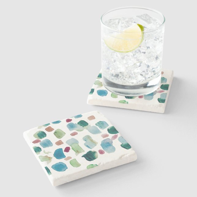 Abstract Colourful Seaglass Watercolor Ceramic Stone Coaster (Side)