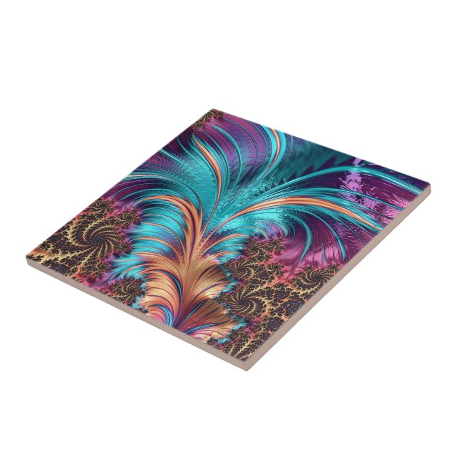 Abstract Colourful Shiny Feather - Beautiful Ceramic Tile (Side)