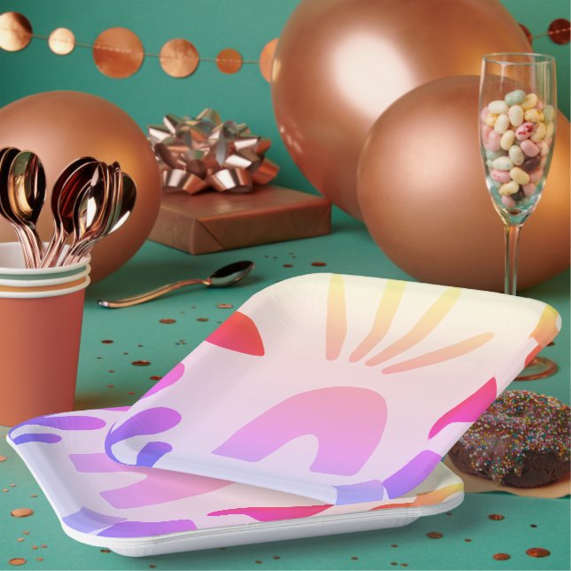  Abstract  Colourful Simple  Shapes Paper Plates (Multi)