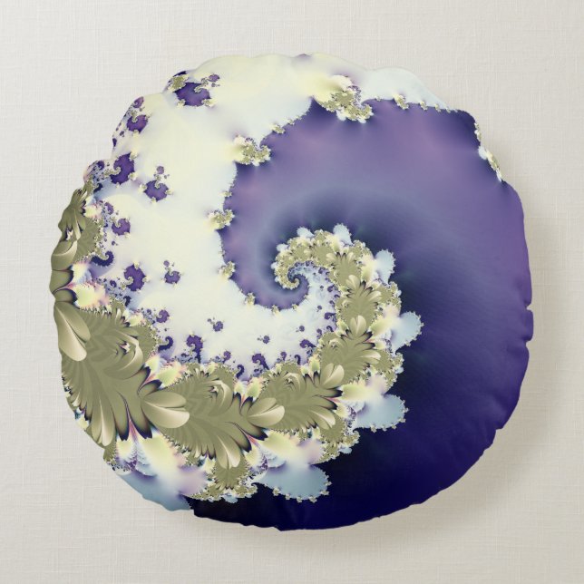 Abstract Colourful Spiral Fractal Round Cushion (Front)