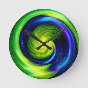Abstract colourful spiral ray blurry 7 round clock