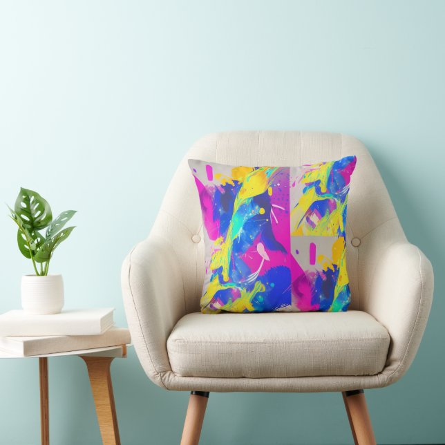 Abstract colourful splash fuchsia yellow indigo  cushion (Chair)