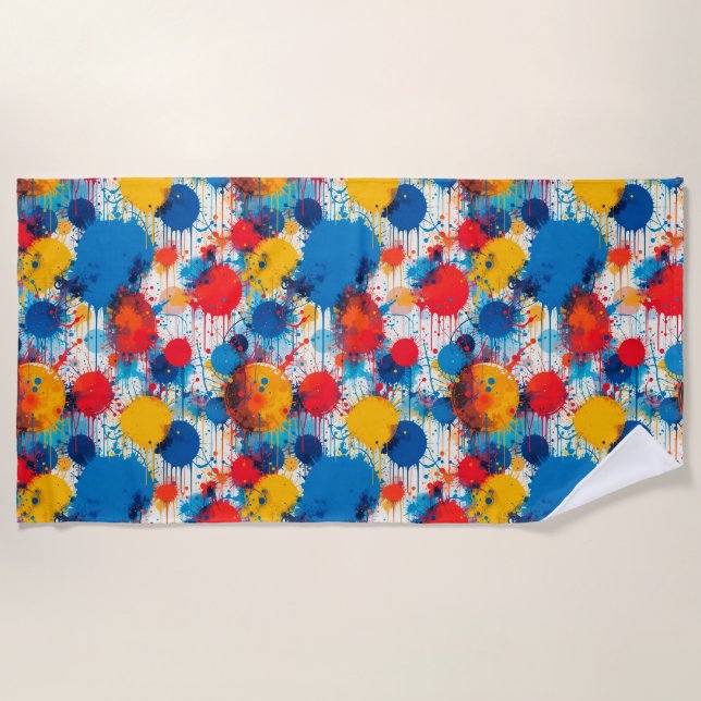 Abstract Colourful Splatter Art Beach Towel (Front)