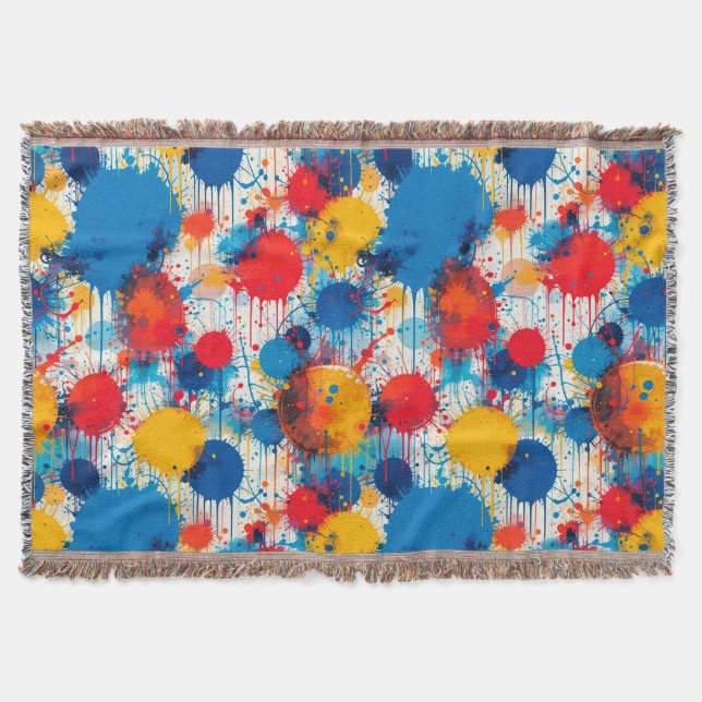 Abstract Colourful Splatter Art Throw Blanket (Front)
