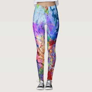 Abstract Colourful Splatter Paint Rainbow Leggings