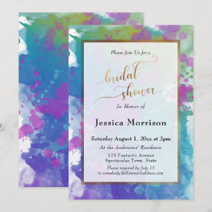 Abstract Colourful Splatters Gold Bridal Showers Invitation
