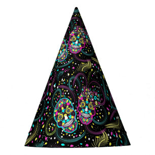 Abstract Colourful Spooky Skulls Halloween Party Hat