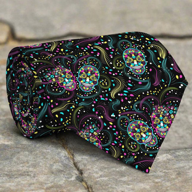 Abstract Colourful Spooky Skulls Halloween Tie (Creator Uploaded)