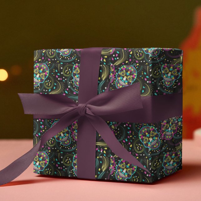 Abstract Colourful Spooky Skulls Halloween Wrapping Paper (Creator Uploaded)