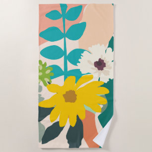 Abstract Colourful Spring Florals Modern Beach Towel