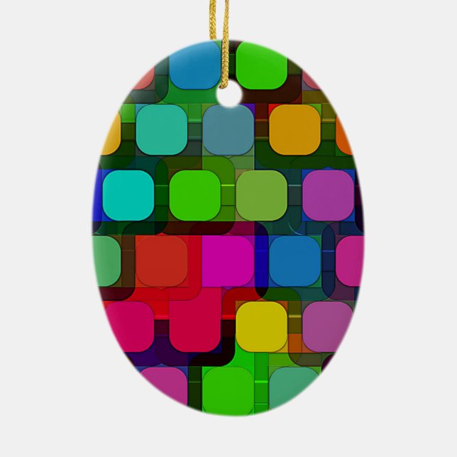 Abstract Colourful Square Pattern Ceramic Tree Decoration (Back)