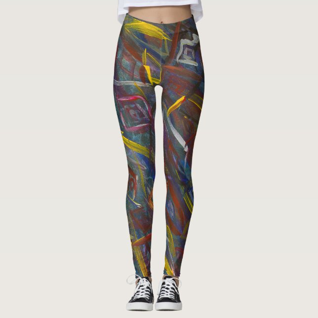 Abstract Colourful "Squares" Leggings (Front)