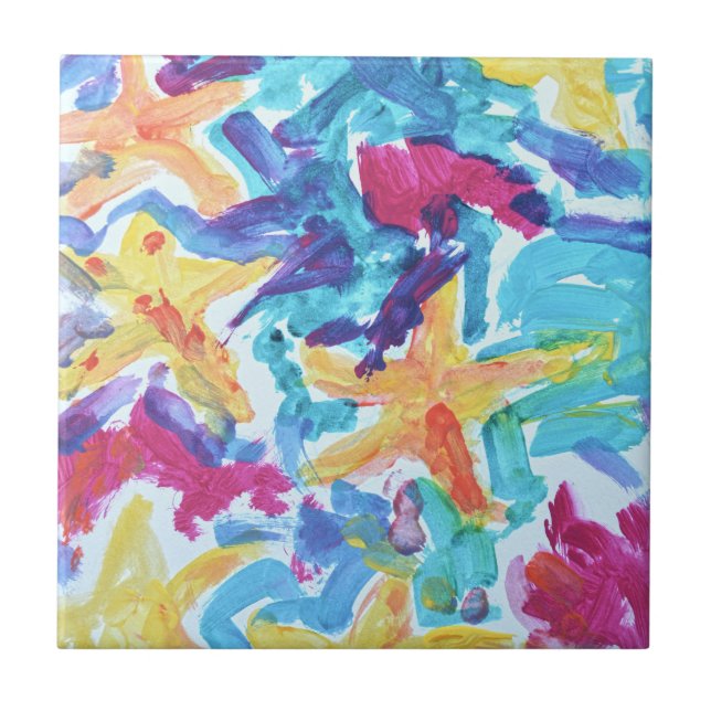 Abstract Colourful Starfish Art Ceramic Tile (Front)