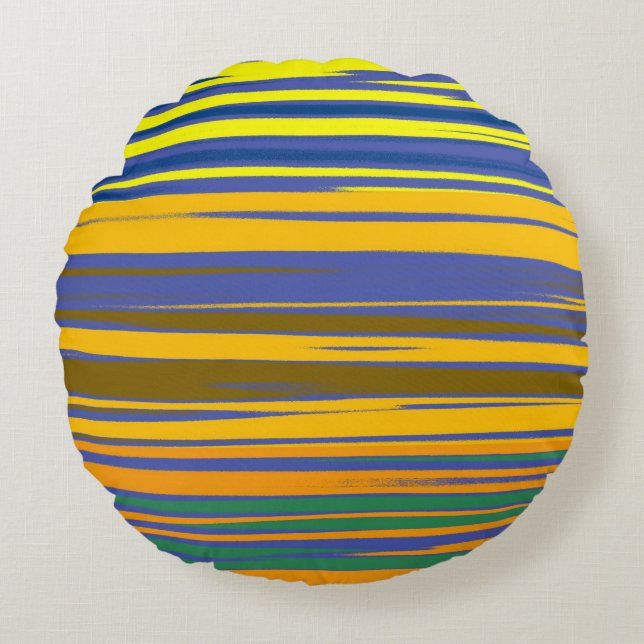 Abstract Colourful Stripes Pattern Round Cushion (Front)
