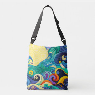 Abstract Colourful Sun Waves Line Art Illustration Crossbody Bag
