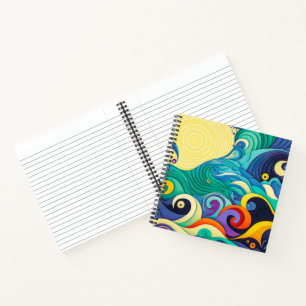 Abstract Colourful Sun Waves Line Art Illustration Notebook