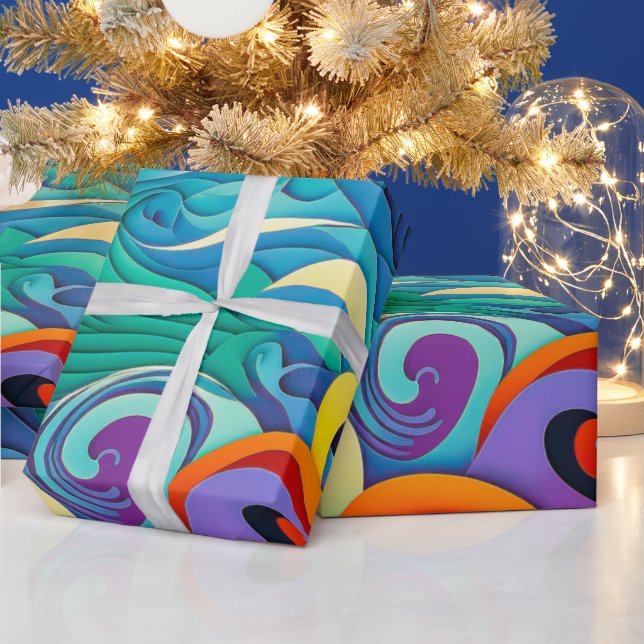 Abstract Colourful Sun Waves Line Art Illustration Wrapping Paper (Holidays)