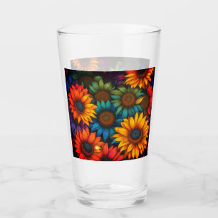 Abstract Colourful Sunflowers #339  Glass