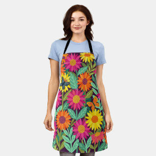 Abstract Colourful Sunflowers Butterflies Apron