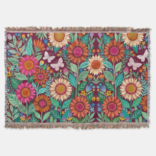 Abstract Colourful Sunflowers Butterflies Blankets