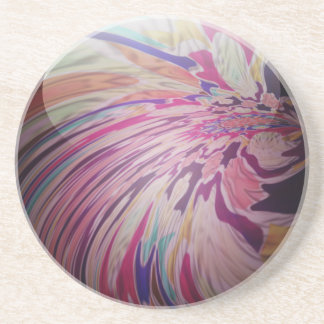 Abstract, colourful swirl and stripe shiny marble coaster
