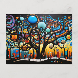 Abstract Colourful Swirl Tree Landscape Nature Postcard