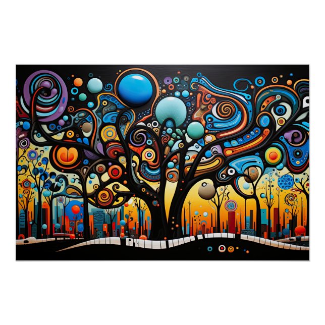 Abstract Colourful Swirl Tree Landscape Nature Poster (Front)