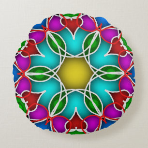 Abstract Colourful Symmetry Pattern Round Pillow