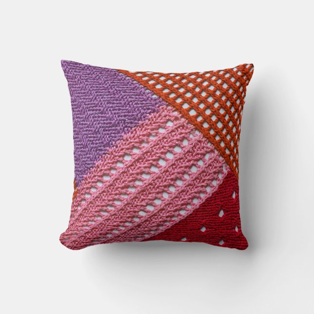 Abstract colourful texture knitted by spokes.Knitt Cushion (Front)