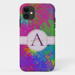 Abstract Colourful Tie Dye Monogram Name iPhone 11 Case