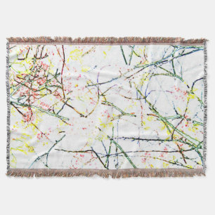Abstract colourful tree branches on white design throw blanket