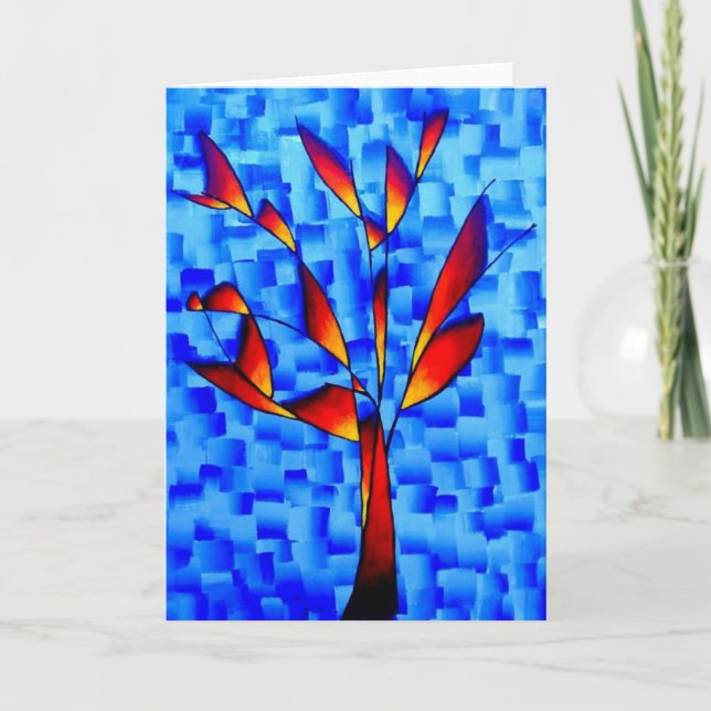 Abstract Colourful Tree on Blue Background Card (Front)