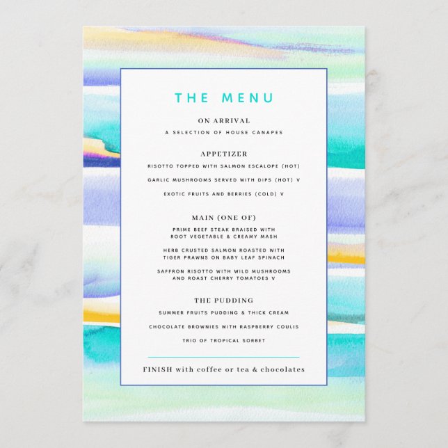 Abstract colourful tropical lines event custom men menu (Front)