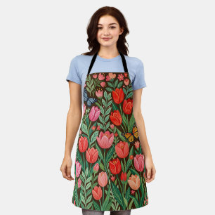 Abstract Colourful Tulips Butterflies Apron