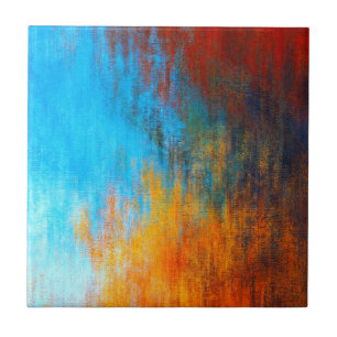Abstract colourful turquoise blue, orange and red ceramic tile