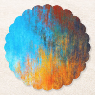Abstract colourful turquoise blue, orange and red paper coaster
