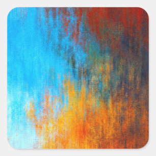 Abstract colourful turquoise blue, orange and red square sticker
