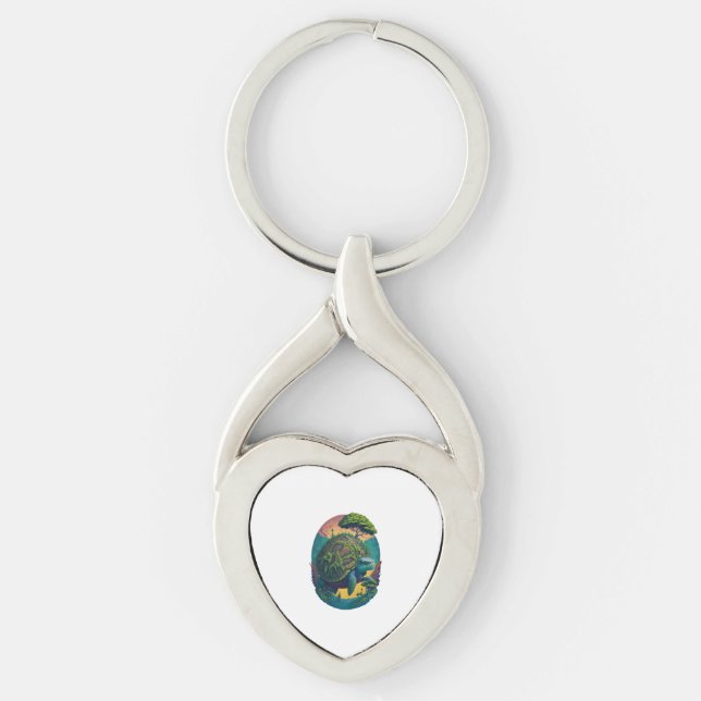 Abstract Colourful Turtle with Planet Earth Key Ring (Front)