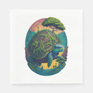Abstract Colourful Turtle with Planet Earth Napkin