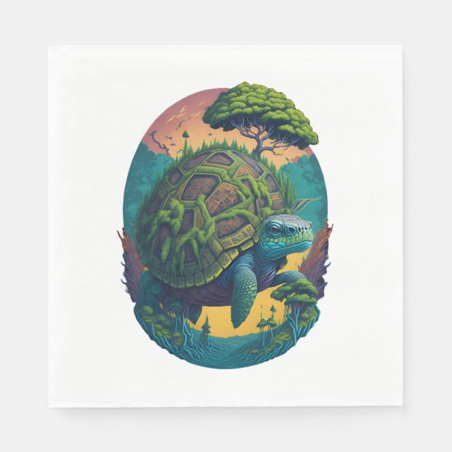 Abstract Colourful Turtle with Planet Earth Napkin (Front)