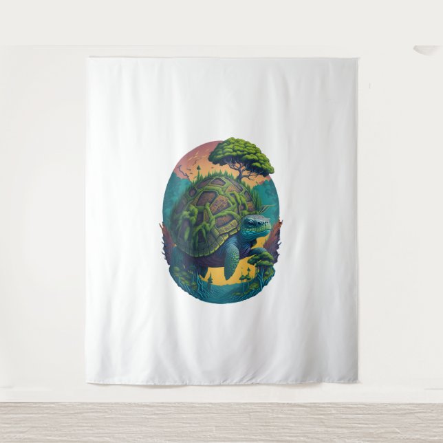 Abstract Colourful Turtle with Planet Earth Tapestry (Front)
