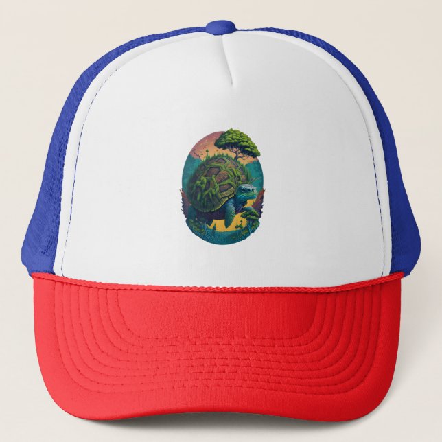 Abstract Colourful Turtle with Planet Earth Trucker Hat (Front)
