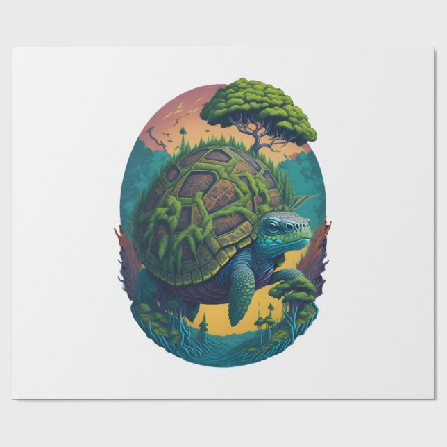 Abstract Colourful Turtle with Planet Earth Wrapping Paper (Flat)