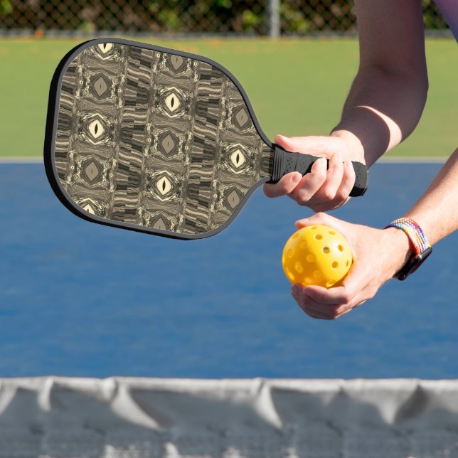 Abstract Colourful Twirlers P & P Half Brick Sepia Pickleball Paddle (Insitu)