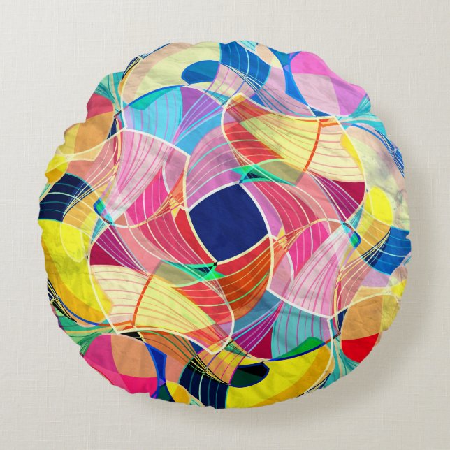 Abstract colourful watercolor, fantastic backgroun round cushion (Front)