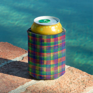 Abstract Colourful Watercolor Plaid Pattern Can Cooler