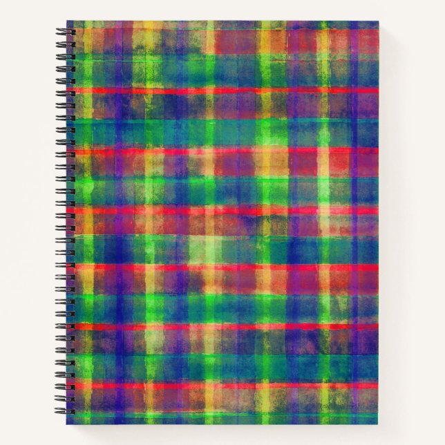 Abstract Colourful Watercolor Plaid Pattern Notebook (Front)