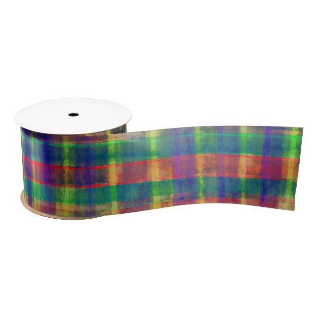 Abstract Colourful Watercolor Plaid Pattern Satin Ribbon (Spool)