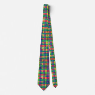 Abstract Colourful Watercolor Plaid Pattern Tie